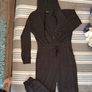 Grey Hooded Jumpsuit, Cinch Waist